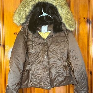 Jennifer Lopez‎ Brown Fur-Trimmed Puffer Jacket